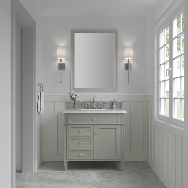 James Martin Vanities Brittany 36in Single Vanity, Urban Gray w/ 3 CM White Zeus Quartz Top 650-V36-UGR-3WZ - main